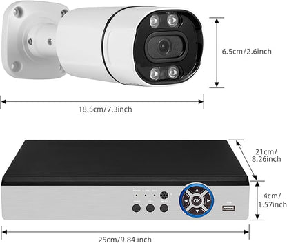 8CH Wired Security Camera System,H.265+ Surveillance Video Recorders with 2 x 2592P 5MP Wired IP66 Bullet Cameras,for Indoor Outdoor Use,500G HDD Included, Email Alert,Mobile APP & PC Remote
