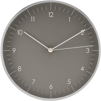 LUUK LIFESTYLE Wall Clock with Silent Movement, Minimalist Scandinavian Design, Gift for Moving-in, Arabic Numerals Easy to Read, Dark Grey and Silver