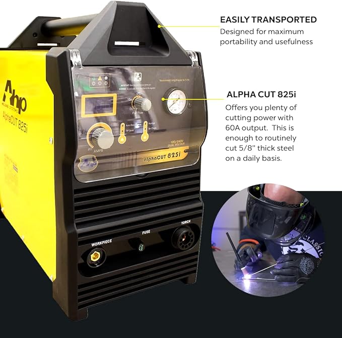 AHP Alpha-Cut 825i Plasma Cutter – 110V/220V Dual Voltage | 60 Amp | Clean Cuts Up to 7/8" | Pilot Arc Torch | Complete Kit Included