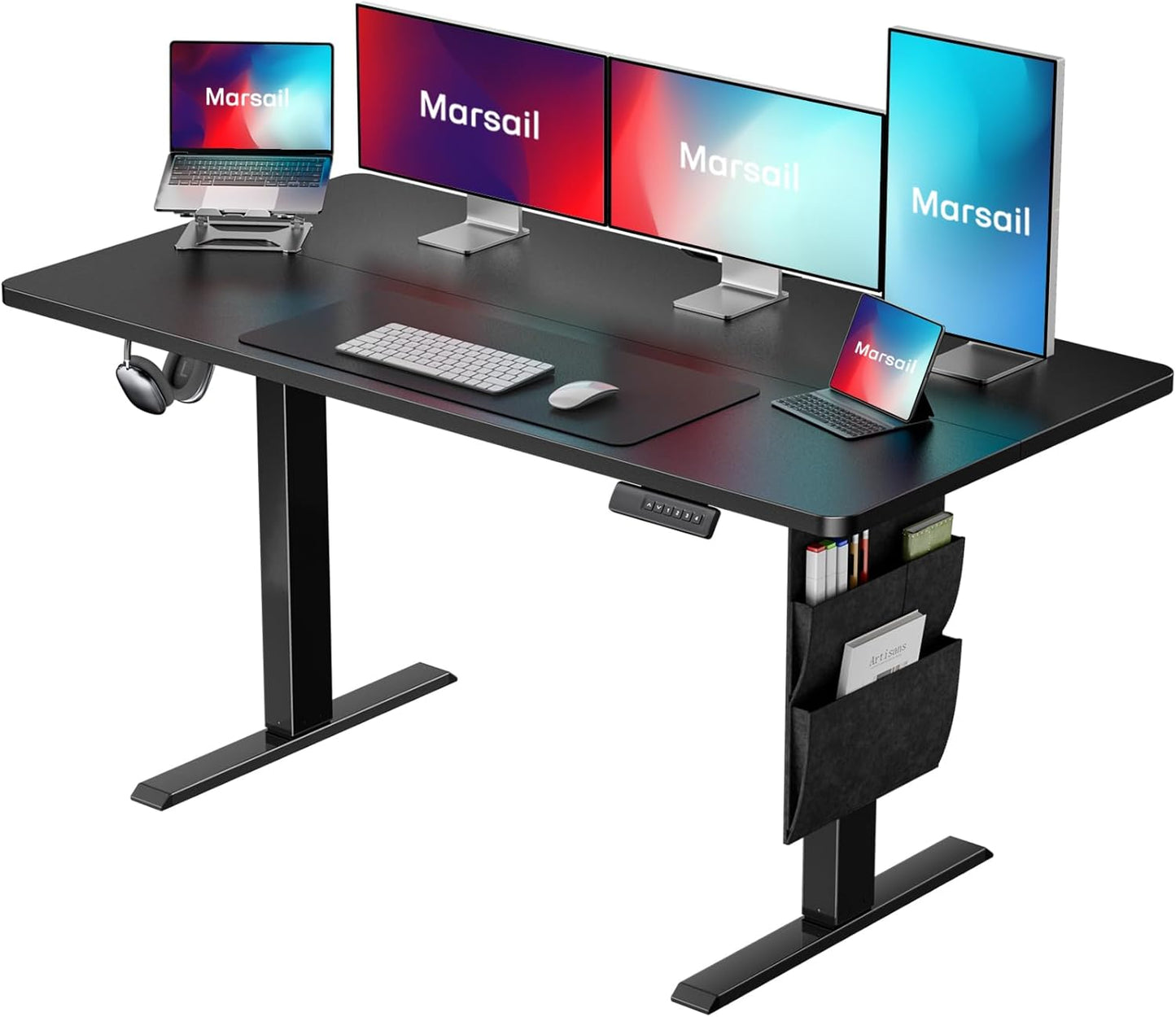 Marsail 48x24 Electric Standing Desk - Adjustable Height Computer Desk with Memory Presets, Storage Bag & Cable Management for Home Office & Gaming Workstations