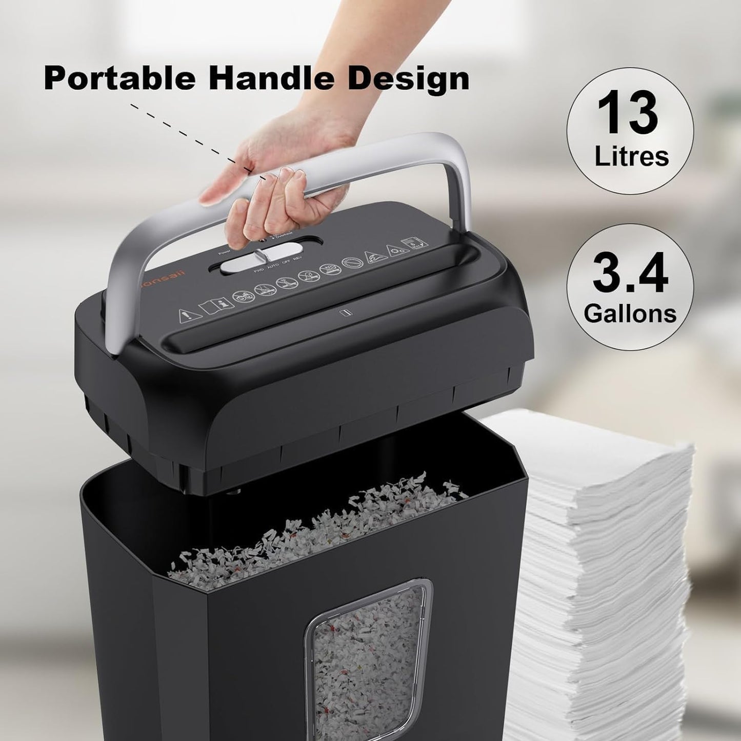 Bonsaii Paper Shredder for Home Use, 3.4 Gal Wastebasket, 6 Sheet Crosscut Paper Credit Cards, Staples, and Clips Shredder for Home Office Use, Portable Handle Design (C237-B New Version)