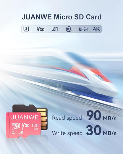 JUANWE 128GB Micro SD Card 2 Pack 128GB TF Card with Adapter, microSDXC Memory Card for Camera, Drone, U3, A1, V30, 4K UHD, UHS-I, SD Card