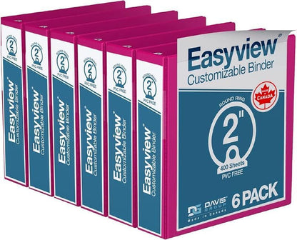Easyview Premium 3-Ring Binders with Clear-View Covers and Round Rings, Binders for School or Office, 2 Inch, Pack of 6, Pink