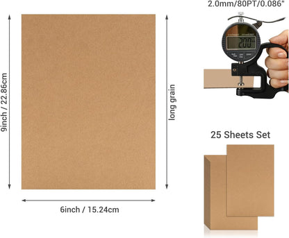 25 Pcs Book Board, Binder Board, Cover Board, Heavy Duty Chipboard for Book Binding, DIY Cardboard (Brown, 9 x 6 Inch 80PT)