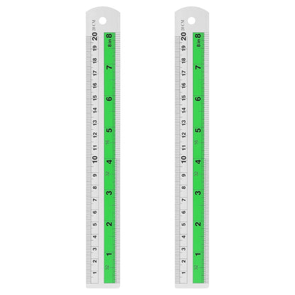 HARFINGTON 2pcs Metal Straight Ruler 20cm Metric SAE Aluminum Alloy Measuring Rulers Scale Tool with Hole for Measure Study Reading Classroom Office, Green