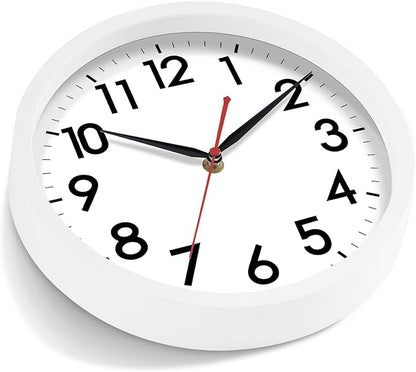 AKCISOT Wall Clock Silent Non Ticking Modern Wall Clocks Battery Operated 10 Inch, Analog Small Classic Clock Decorative for Bedroom, Kitchen, Home Office, Bathroom, School, Living Room (White)