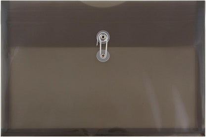 JAM PAPER Plastic Envelopes with Button & String Tie Closure - Legal Booklet - 9 3/4 x 14 1/2 - Smoke Gray - 12/Pack