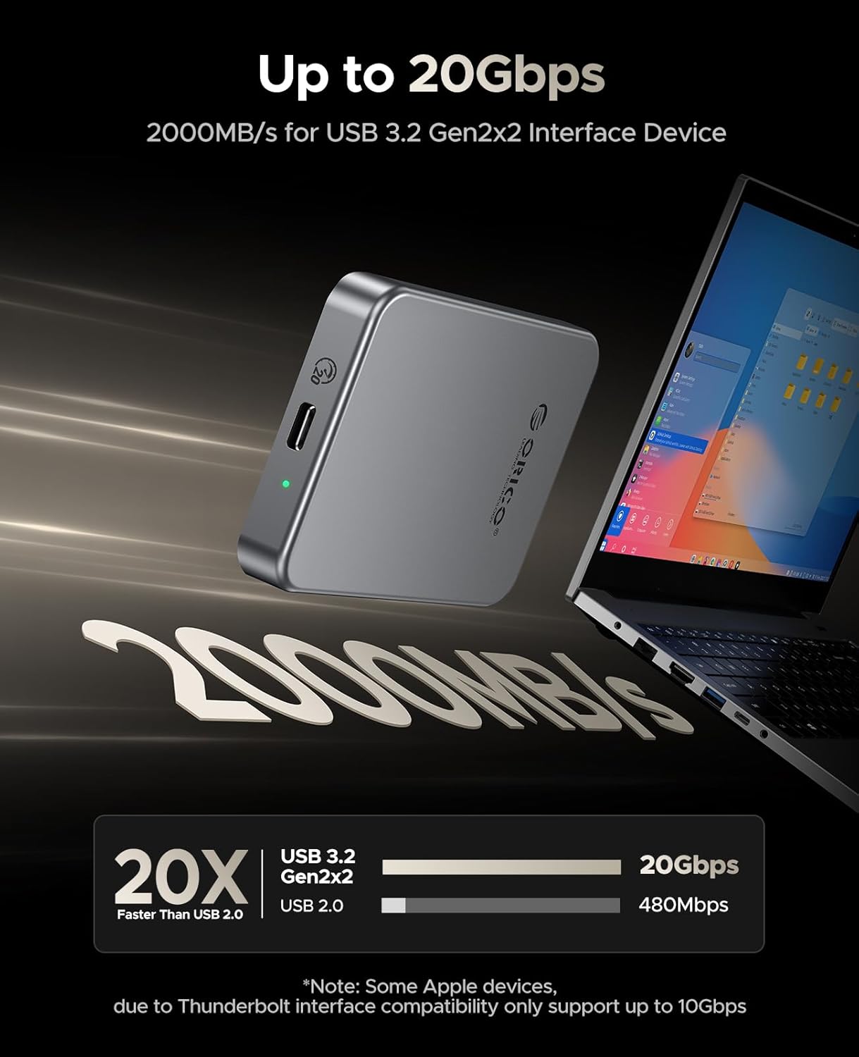 ORICO 1TB Magnetic Portable SSD, Aluminum Alloy, 4K 120 fps ProRes HDR Record and Store, Up to 2000MB/s, External Solid State Drive, Compatible with iPhone 16 Pro Max, Tablet, Computer - K20