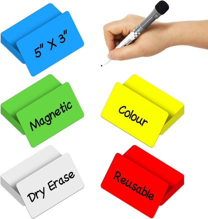 Dry Erase Magnetic Labels 5x3 Inch, 40 Pack, Reusable Magnetic Dry Erase Labels for Whiteboards，Locker, School, Classroom, Office, Home