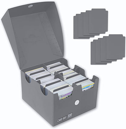 Trading Card Storage Box 800 - Grey | Card Box 800+ holds standard 35pt cards | 4-in-1 Compartments| Strong Double Wall Design | 8 dividers | Sports & Baseball Card Deck Box - Grey