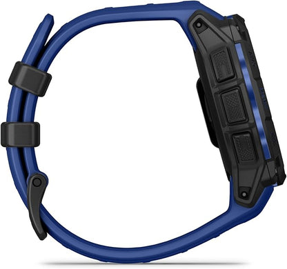 Garmin Instinct® 3 – 45 mm, AMOLED Display, Rugged Outdoor GPS Smartwatch, Built-in Flashlight, Supernova Collection Limited Edition Color, Black with Bolt Blue/Black Silicone Band