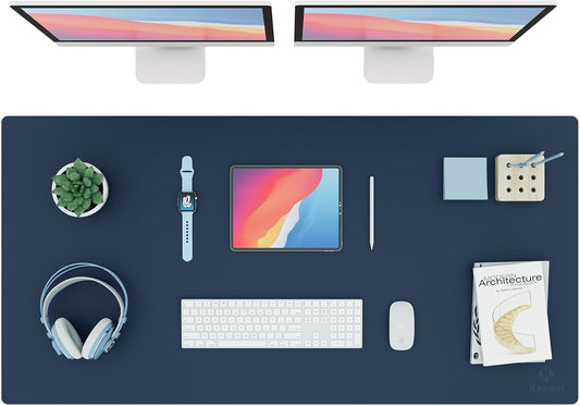 K KNODEL Large Office Leather Desk Mat, Mouse and Keyboard Pad, Computer and Laptop Mat, Desktop Protector and Cover, Writing Pad and Blotter (47.2"x23.6", Dark Blue)