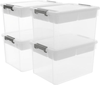 Citylife 32 QT Plastic Storage Bins with Removable Tray Large Stackable Storage Containers for Organizing Craft Storage and Storage Craft, Clothes, Files, Office Supplies, 4 Packs