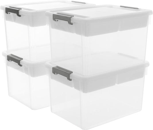 Citylife 32 QT Plastic Storage Bins with Removable Tray Large Stackable Storage Containers for Organizing Craft Storage and Storage Craft, Clothes, Files, Office Supplies, 4 Packs