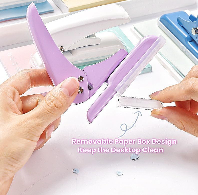 Single Hole Punch, 40 Sheets Punch Capacity Hole Puncher Heavy Duty Hole Puncher Single Small Hole Punch One Hole Puncher for Crafts Paper Cards Tags Scrapbook-1/4 inch Hole, White