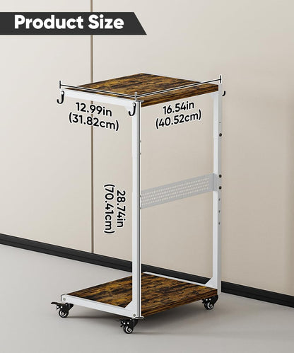 Computer Tower Stand, 2-Tier Metal CPU Holder Stand with Lockable Wheels, Adjustable Under Desk PC Shelf, Mobile Rolling Computer Cart for Home, Office, Gamers and Students, White