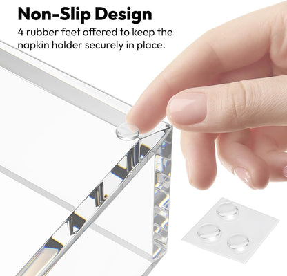 HIIMIEI Acrylic Napkin Holder for Table: Square Cocktail Napkin Dispenser, Flat Guest Towel Holder Tray, Disposable Hand Towel for Bathroom, Kitchen, Bar, Dinner, Party（Clear）