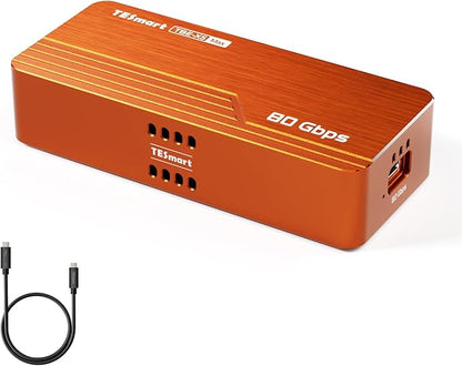 TESmart 80Gbps M.2 NVMe SSD Enclosure with ASM2364 Chip, High-Speed 7000MB/s | Compatible w/Thunderbolt 5/USB4 v2/USB 3.2 gen 2x2 (20Gbps), PCIe 5.0 SSD | Smart Cooling | Aluminium Alloy(TBE-X5Max)