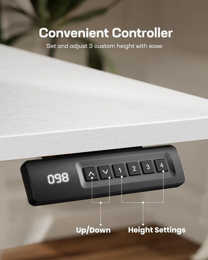 Marsail Standing Office Desk,Adjustable Heights,Stand Up Desk,55x28 Inches Desktop Sit Stand Home Office Gaming Computer Desk with 4 Memory Presets,Headphone Hook,Cable Organizer, White