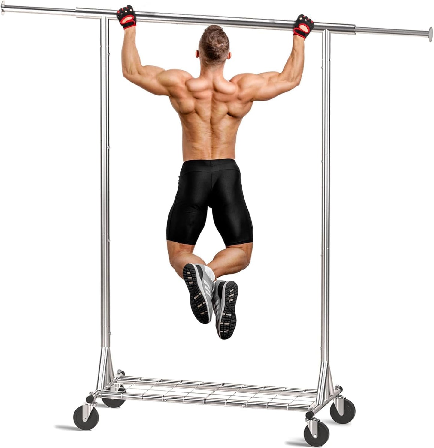 Clothing Garment Rack Capacity 550LBS Rolling Clothes Rack on Wheels - Heavy Duty Collapsible Commercial Storage Organizer - Mobile Clothes Rack with Multifunctional Design (Silver)