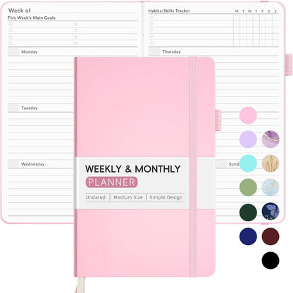 Undated Weekly Planner for 2025, Forvencer Simplified Weekly & Monthly Calendar Planner, Cute Daily Organizer Notebook, Agenda Journal to Track Goals & Tasks, Start Anytime, A5 Size, Pink