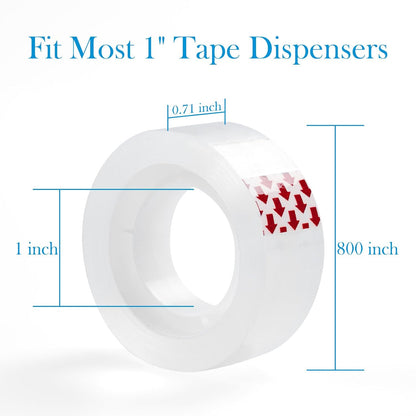 Clear Tape, 6 Rolls Transparent Tape Refills, Easy Tear Stationery Gift Tape for School & Office, High Viscosity, Odorless, 1 Inch Core, 3/4 x 1000 inches
