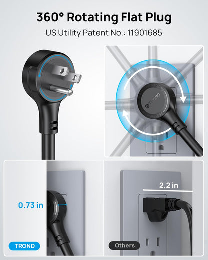 TROND Surge Protector Power Strip 10ft, 360° Rotating Flat Plug, 4000J, ETL Listed, 10 Widely Spaced Outlets, 2 USB A and 2 USB C, Wall Mountable, for Home Office Entertainment, Black