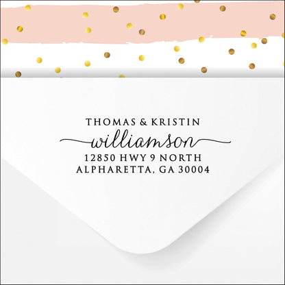 Self Inking Return Address Stamp - Custom 4 Line Personalized Address Stamp for Envelopes, Wedding Invitations, Business, Mailing Labels, Black Ink (Calligraphy Script)