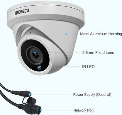 UltraHD 8MP PoE Camera, Security IP Dome Camera Outdoor Indoor, IP67, Built-in Mic, 2.8mm Lens Wide Angle 110°, Night Vision 100ft, Face Detection, Human&Vehicle Detection, IND8BR93A