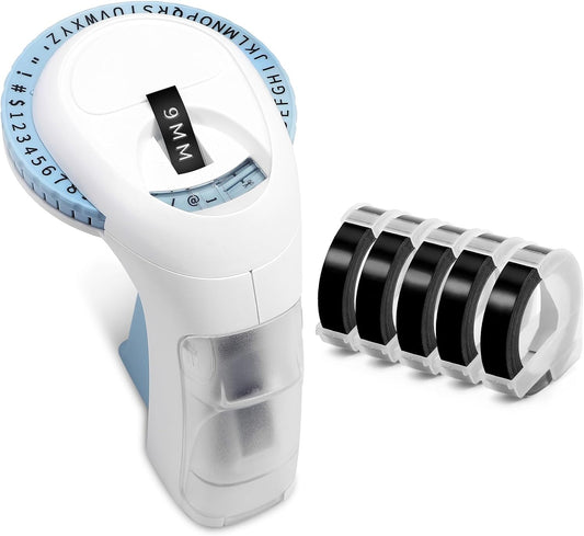 Label KINGDOM Embossing Label Maker with 5 Rolls 3D Embossing Tape, Label Maker Embossing Portable Vintage 3D Embossing Label Printer Waterproof for Home Office School and DIY, Blue