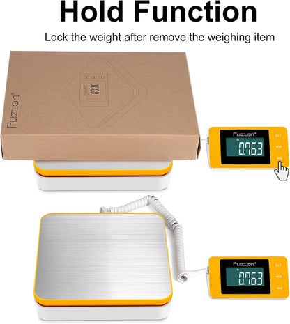Fuzion Shipping Postal Scale - Package Scale 110LB x 0.1oz, Large LCD Display, 5 Units, Digital Scale for Packages, Postage - Dual Power Supply (Batteries & Adapter)