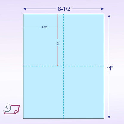 8-1/2" x 11" Laser/Inkjet Postcards 4 Per Page, (4-1/4" x 5-1/2" Each Card | Blue, 4000 Cards)