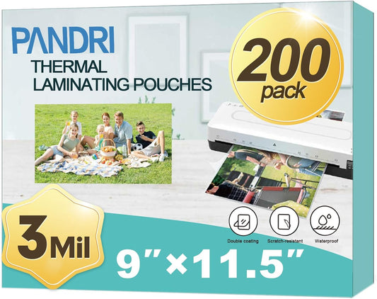 Laminating Sheets, PANDRI 200 Pack Thermal Laminator Pouches Holds 8.5 x 11 Inch, 3 Mil Clear Laminator Paper 9 x 11.5 Inch, Letter Size