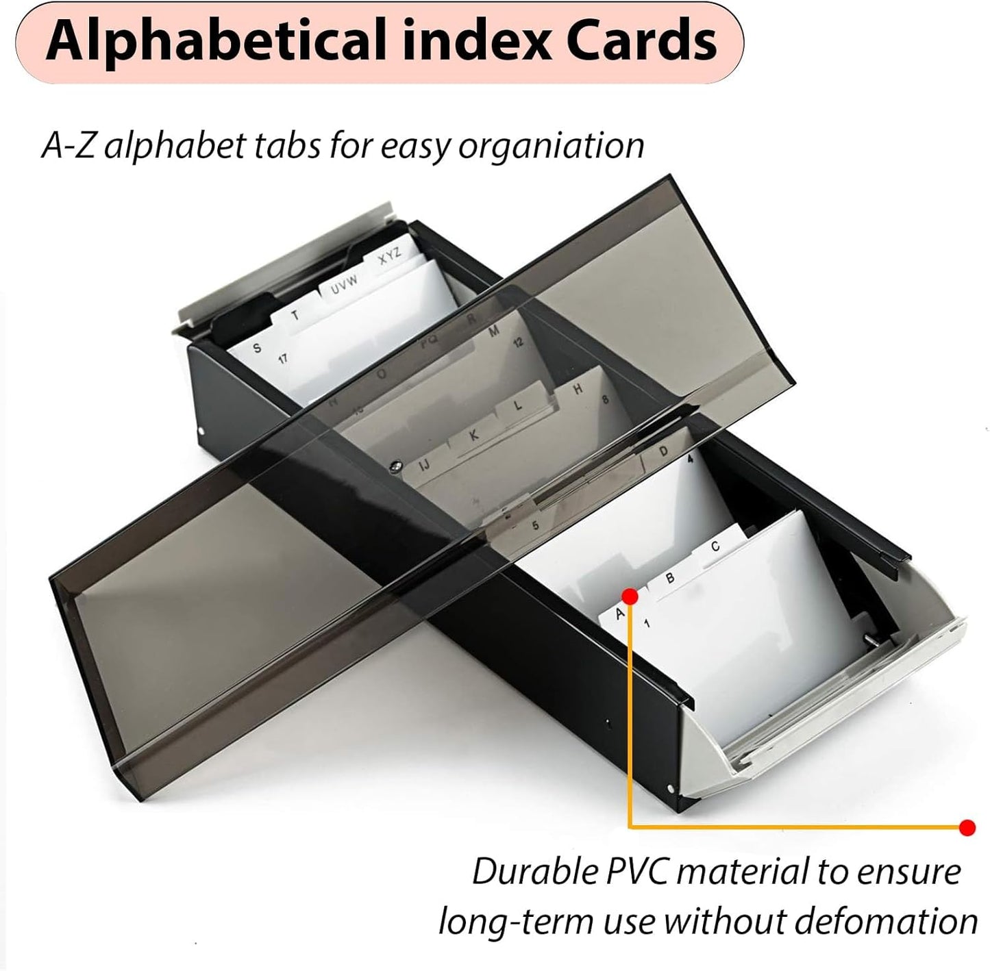 Business Card Holder for Desk, Business Card Holder Organizer, Credit Card Organizer Case File Index Card Box Storage,with A-Z Tabs, Storage up to 800 Cards (3.5” x 2.2”), Metal Structure