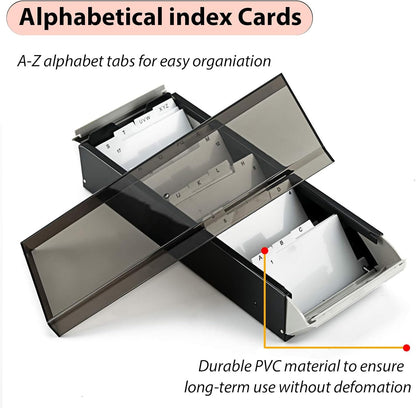 Business Card Holder for Desk, Business Card Holder Organizer, Credit Card Organizer Case File Index Card Box Storage,with A-Z Tabs, Storage up to 800 Cards (3.5” x 2.2”), Metal Structure