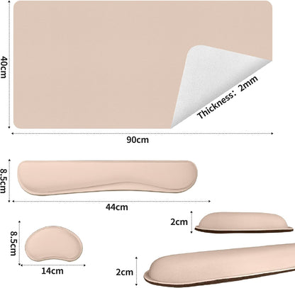 Bloss Leather Desk Pad and Keyboard Wrist Rest, Large Mouse Pad + Keyboard Pad+Mouse Wrist Support, Non-Slip Desk Mat Protector for Office, Home (35.4×15.7 Inches,Beige)