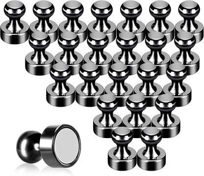 Pack of 24 Black Fridge Magnets Strong Refrigerator Magnets Push Pins Magnets for Whiteboard Office Classroom Map Kitchen Office Locker