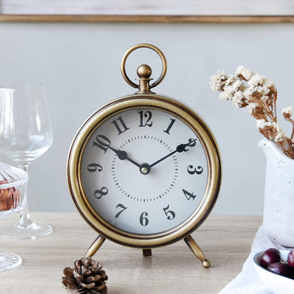 Antique Gold Finish Mantel Clock – Vintage Gold Table Clock on Stand, Decorative Desk and Shelf Clock, Rustic Mantel Clock Non-Ticking 10.3 * 7.3 inch