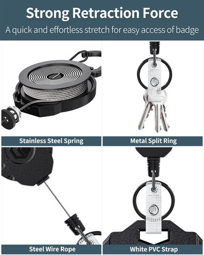 Uniclife 2 Pack Heavy Duty Badge Holder Vertical Hard Plastic Case with Retractable Keychain Badge Reel for up to 8 oz Hard Card Protector with Clear Window Tactical ID Holder