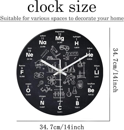 XNM Black Wall Clock for Living Room Round Glass Chemical Clock Battery Operated 14 Inch Analog Large Clocks for Walls