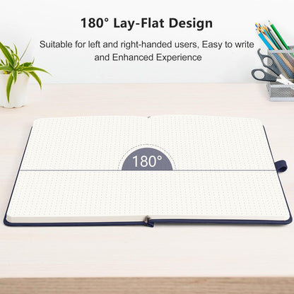 RETTACY Bullet Dotted Journal Notebook, 2-Pack, 160 Numbered Pages per Pack, A5 Medium Size (5.7'' x 8.3''), 120 GSM Thick Paper, Leather Hardcover, for Bullet Journaling (Black & Navy Blue)