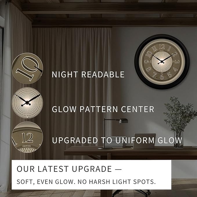 18 Inch Galaxy Luminous Atomic Wall Clock with Night Light, Illuminated Wall Clock with Smart Sensor to Turn on/Off LED Light, Oil Rubbed Bronze Finish, Unique