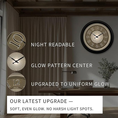 18 Inch Galaxy Luminous Atomic Wall Clock with Night Light, Illuminated Wall Clock with Smart Sensor to Turn on/Off LED Light, Oil Rubbed Bronze Finish, Unique