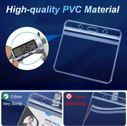 ID Badge Holder and Clips Extra Thick Clear Name Tag Card Holders Plastic Horizontal ID Badge Protector with Waterproof Resealable Zip