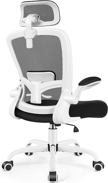 FelixKing Ergonomic Office Chair, Headrest Desk Chair with Adjustable Lumbar Support, Home Office Swivel Task Chair with High Back and Armrest, Adjustable Height Gaming Chair (White)