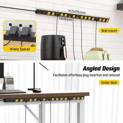 HHSOET 16 Outlet Long Power Strip, 15FT Heavy Duty Power Strip with 4800J Surge Protection, 20a Mountable Wide-Spaced Outlets for Home, Office, Garage & Workshop - ETL Certified