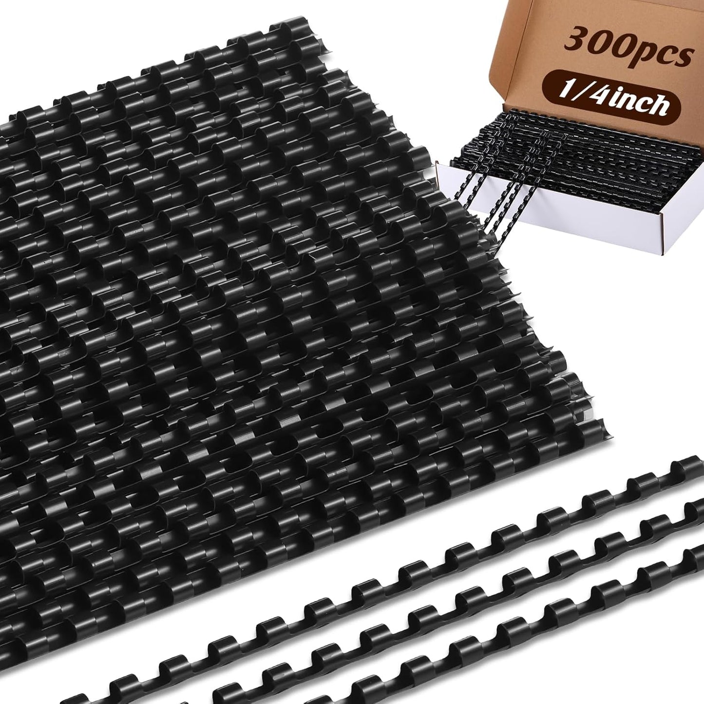 Maitys 300 Pcs Plastic Binding Combs Bulk 19 Ring Comb Spines Letter Size Spiral Binding for Notebook Calendar Picture(1/4 Inch,Black)
