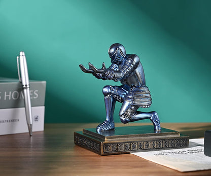 Knight Pen Holder Pen Stand Desk Organizers and Accessories Resin Pencil Holder as Gift with a Fancy Pen for Office and Home Desk Organizer (Blue)