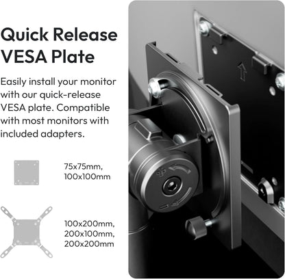 Pixio PS2S Titan White Ultrawide Mega Heavy-Duty Premium Single Monitor Arm Stand fits up to 57 inch Monitors Holds up to 59.4lbs VESA Compatible Integrated Cable Management