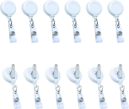 Badge Reels Retractable Badge Holder with Clip, Id Clips for Badges, Id Badge Reel, Retractable Id Badge Clip with Clear Vinyl Strap & Alligator Swivel, No Twist Dispenser (White)